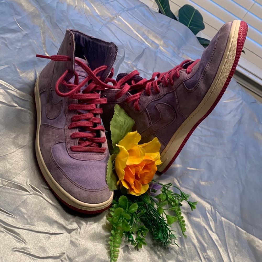 🌹VINTAGE Nike Air AF1 Lite Women’s • Purple & Pink Suede High Top Sneakers - Picture 2 of 16